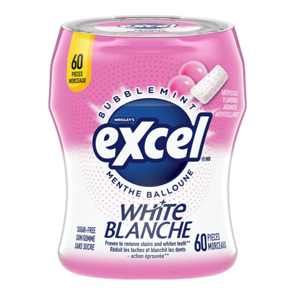 Bouteille de gommes sans sucre à saveur Menthe Balloune, Excel White - 60 morceaux